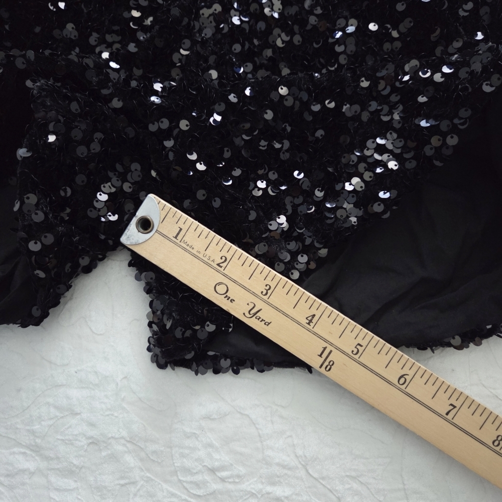 Black Sequin Long Sleeve Romper With V-Neckline & Removable Belt, Size Small - Picture 11 of 16